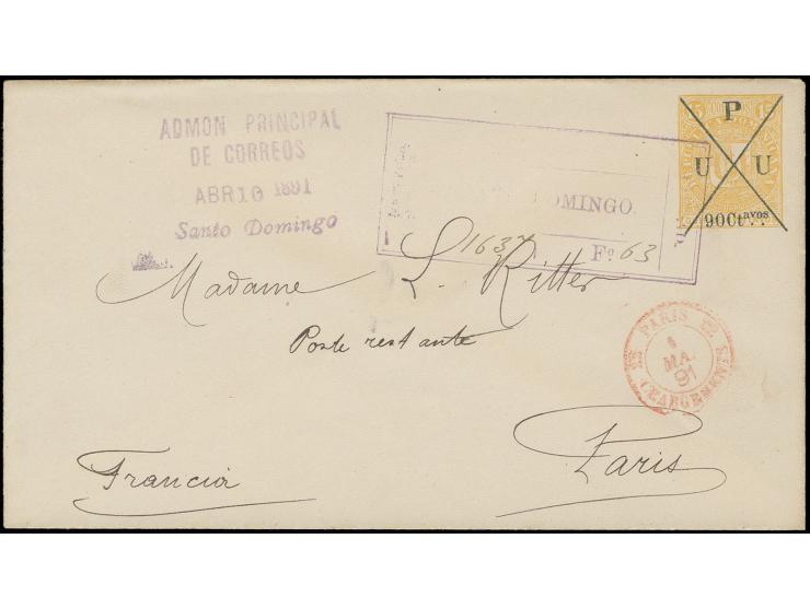 1891, envelope UPU 90 ct. on 15 c. yellow, so-called 'Parisot envelope' as registered letter with adjacent "ADMON PRINCIPAL D