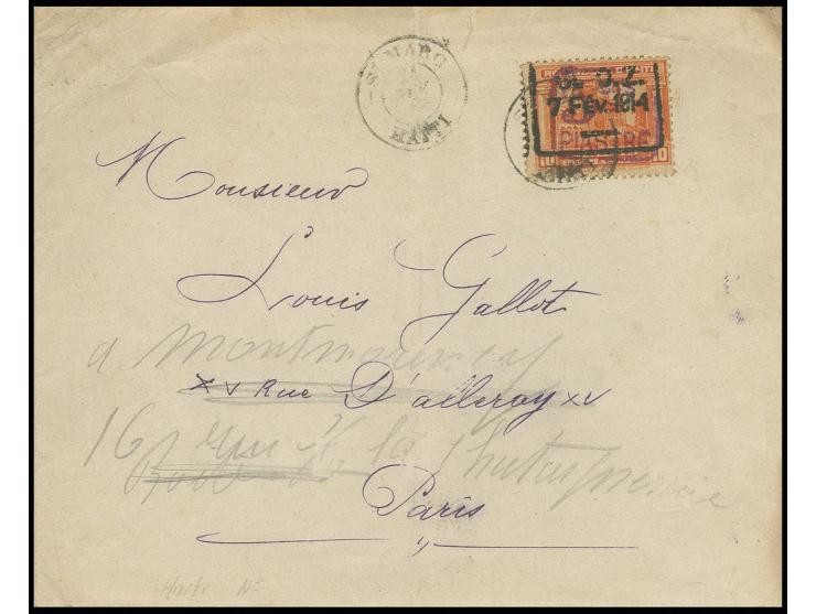 1919, surcharge 5 Cts. PIASTRE on 10 c., tied by cds. of St. Marc to cover 1920, via Port au Prince to Paris and here redirec