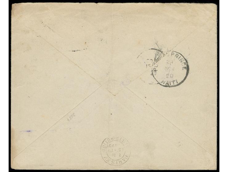 1919, surcharge 5 Cts. PIASTRE on 10 c., tied by cds. of St. Marc to cover 1920, via Port au Prince to Paris and here redirec