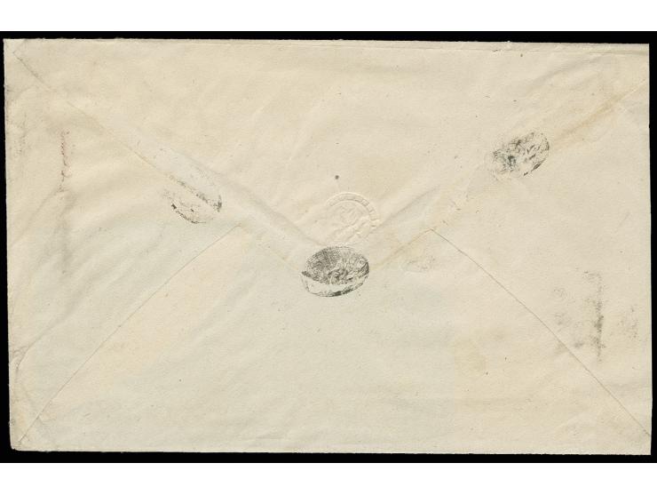 1885, 5 ch. blue in horizontal pair, tied by superb strike "KERMAN 25/6" to small envelope to Yezd, very fine