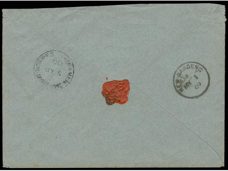"KUH. MALEK SIAH ZIARET", clear large censi seal on 1908, 13 ch. blue on cover to England with transit and arrival marks, sta