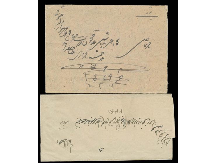 "RAFSENDJAN", fancy cancel in brownish-red on 2 covers franked with 1891, 5 ch. blue and 1897, 5 ch. yellow