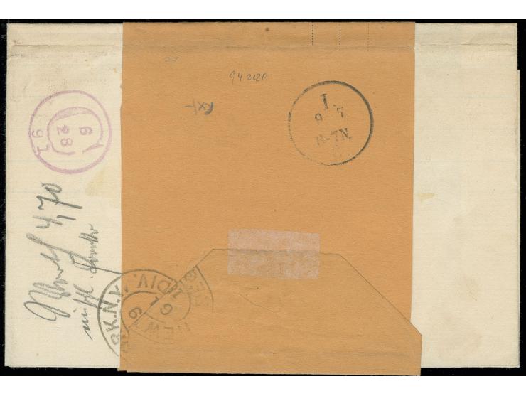 1886/95, 5 c. blue and 10 c. brownish-red tied to wrapper 2 c. red with original contents as registered item from "MEXICO JUN