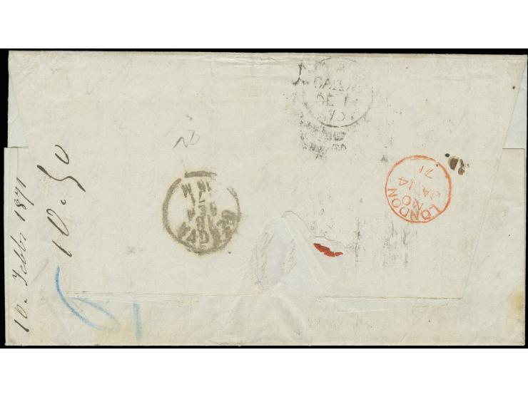 1868, 1 d. green, tied by barred oval "C38" to entire letter from "CALLAO DE 13 70" to Genua, Italy, franked upon arrival wit