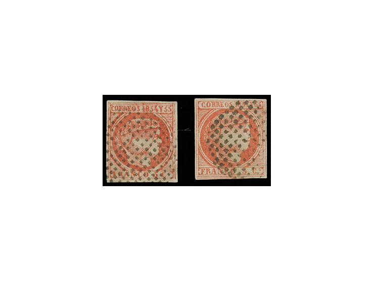 1855, 5 cs. vermillion, two used singles, Sperati forgeries, type A+B, fine, signed in pencil