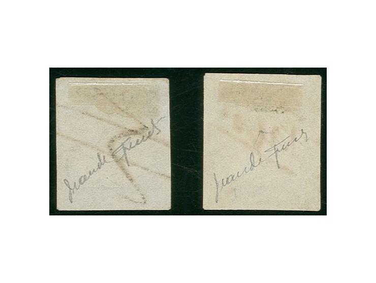 1856, Diligencia 60 c. blue, Sperati forgeries type A and C, with manuscript, fine, signed in pencil