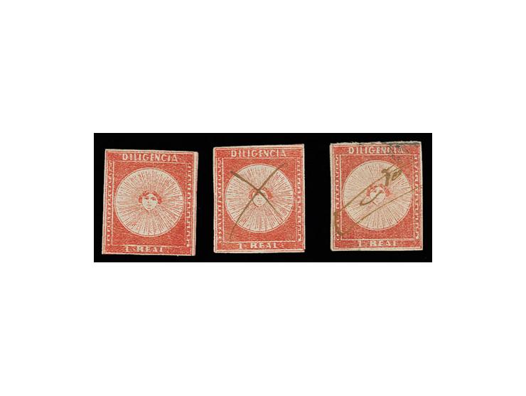 1 r. red, Sperati forgeries type A-C, B unused without gum, the others with manuscript, fine, signed in pencil