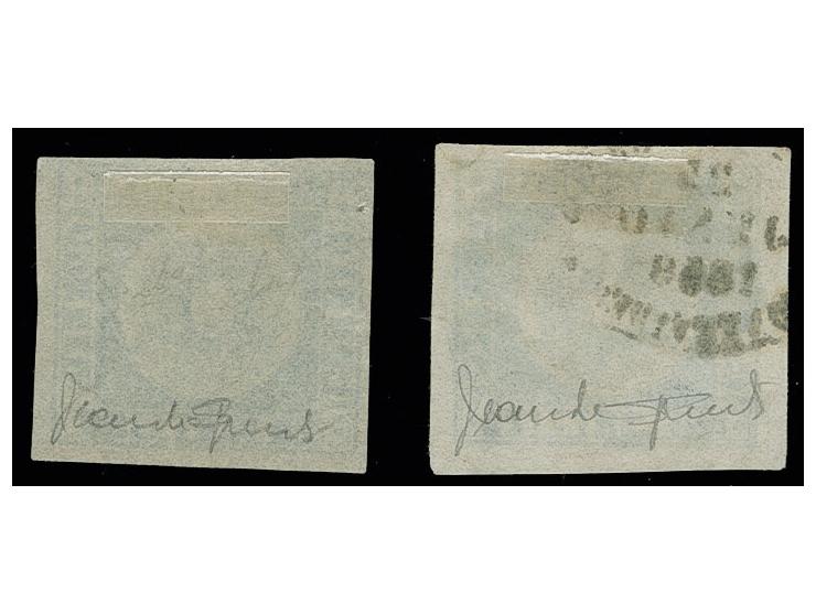 1858, Montevideo 120 c. blue, Sperati forgeries, without gum and used, fine, signed in pencil