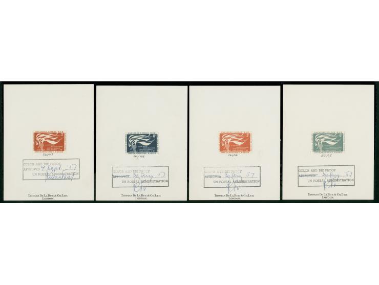Human Rights 3 c. and 8 c., 2 colour-proofs each, all on DLR presentation cards, one approved