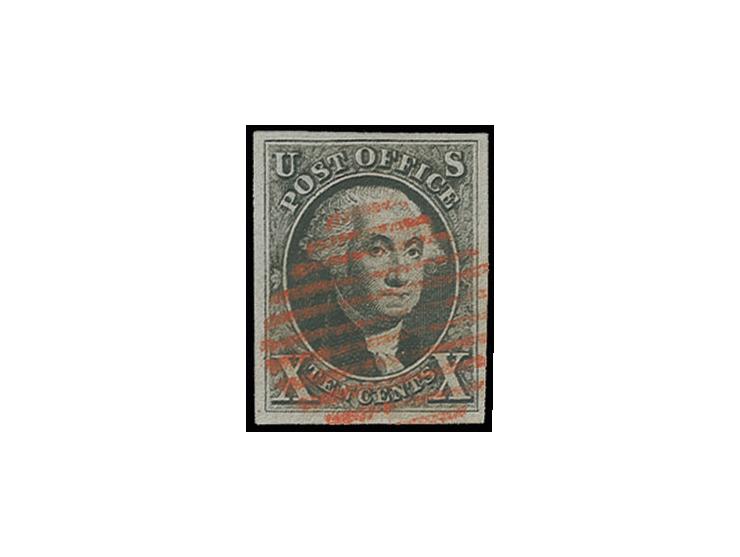 1847, 10 c. used with red barred grill, Sperati forgery, fine, signed in pencil