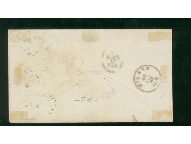 1861/67, 15 c. black and horizontal pair 3 c. rose, all used by blue fancy hollowed-out negative star with adjacent blue "LOU