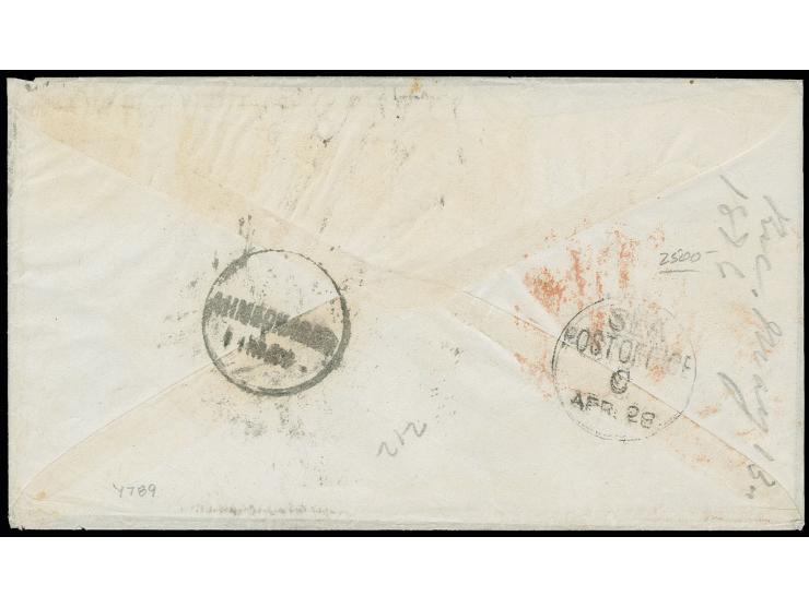 1870/71, 1 c. blue, 6 c. carmine and horizontal pair 10 c. brown tied to cover with adjacent "BARDWELL'S FERRY MASS. APR. 3" 