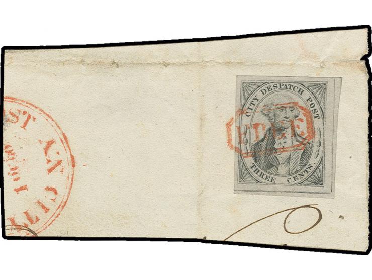 1842, 3 c. tied by boxed "FREE" to piece, Sperati forgery, fine, signed in pencil