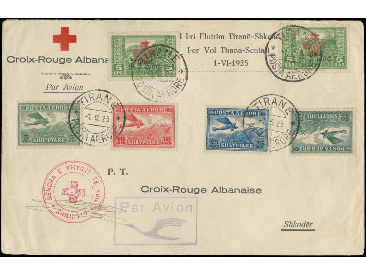 ALBANIEN: Erstflug Tirana-Scutari 1.6. des albanischen Roten Kreuzes, Sonderumschlag mit Rot-Kreuz-Stempel, Pracht