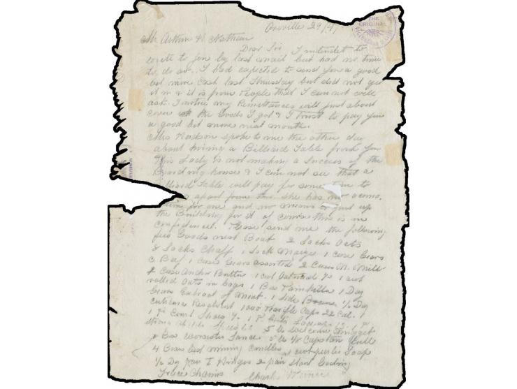 1900, "PIGEONGRAM SERVICE", violetter sogenannter Blitzstempel (Type 3), nicht ganz vollständiger Abschlag auf A4-großem Flim