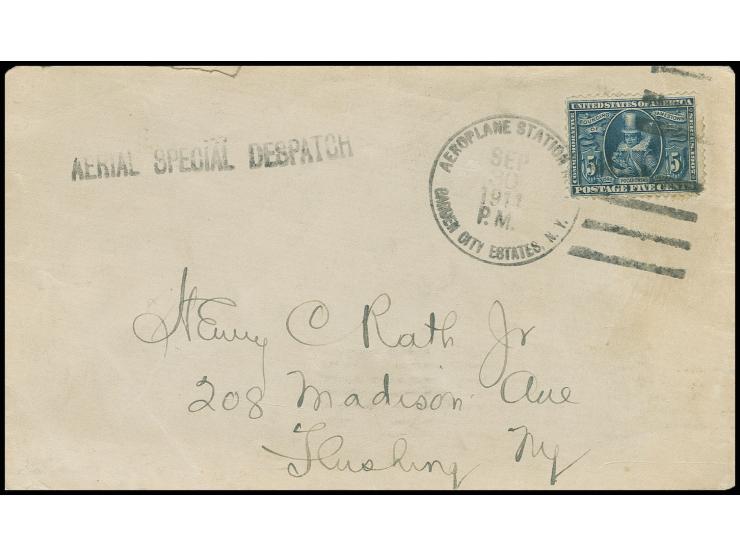 USA: 1911, Internationales-Flugtreffen Garden City 23.9.-1.10., Brief mit Sonderstempel vom 30.9., Pracht; AAMC-Nr. 3a