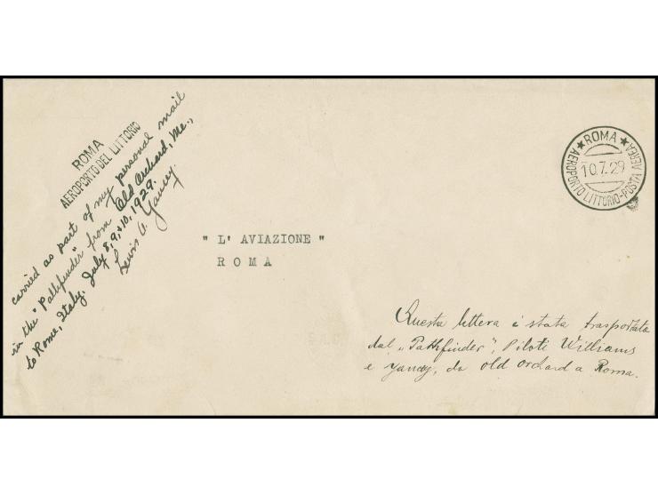 1929, Transatlantikflug durch Williams & Yancey 8.-10.7., langformatiger unfrankierter Umschlag mit handschriftlicher Bestäti