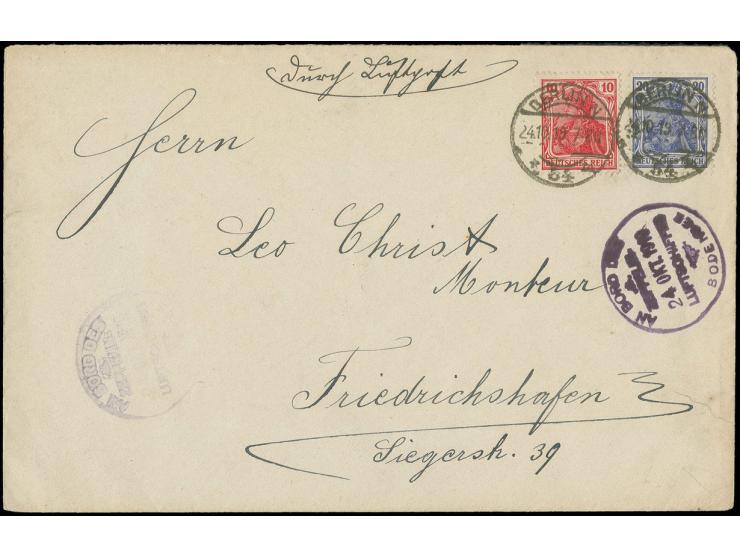 BODENSEE (LZ 120): 1919, Brief mit Bordstempel vom 24.10. (Friedrichshafen-Berlin) mit Aufgabestempel "BERLIN N 54 / 24.10.19