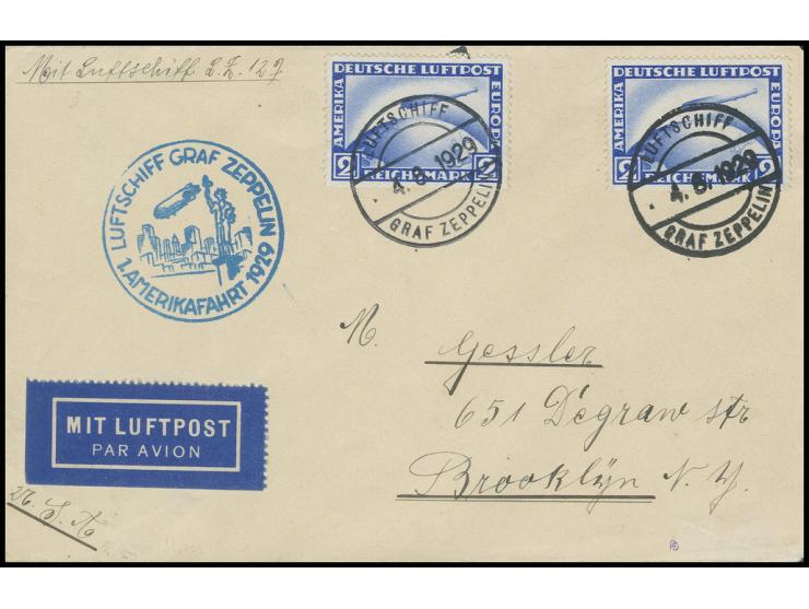 GRAF ZEPPELIN (LZ 127): 1929, durchgeführte Amerikafahrt, Bordpost vom 4.8.1929, Brief mit zweimal 2 M. Zeppelin, mit Ankunft