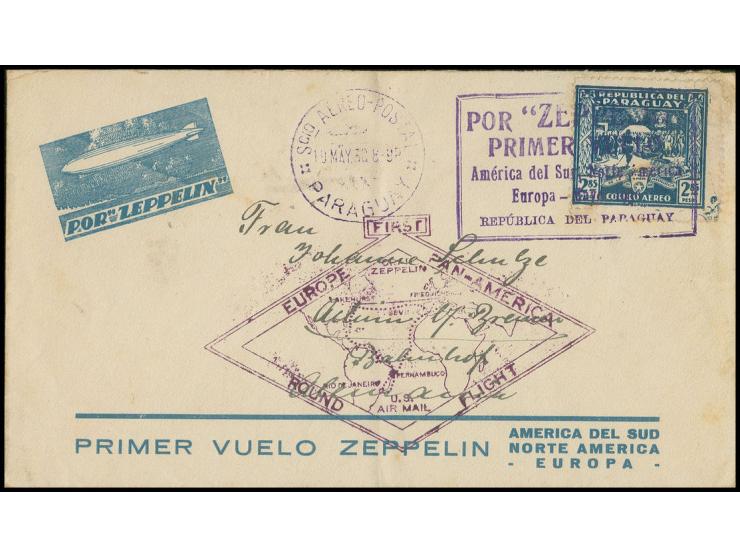 PARAGUAY-POST: illustrierter Sonderumschlag (geringfügig unfrisch) der Etappe bis Friedrichshafen, selten