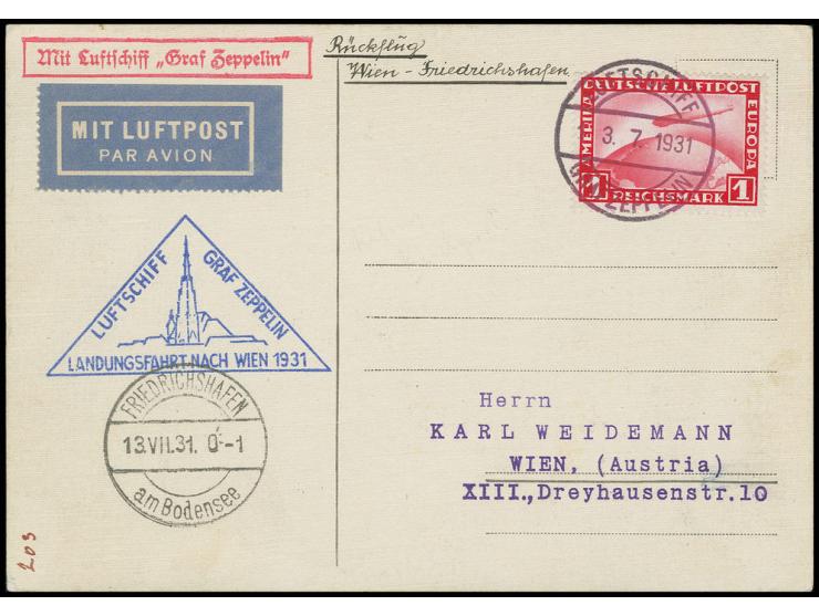 Österreichfahrt, Bordpostkarte der Rückfahrt mit Bordpoststempel vom 13.7., die Landung erfolgte um 0.28 Uhr, daher dieses Da