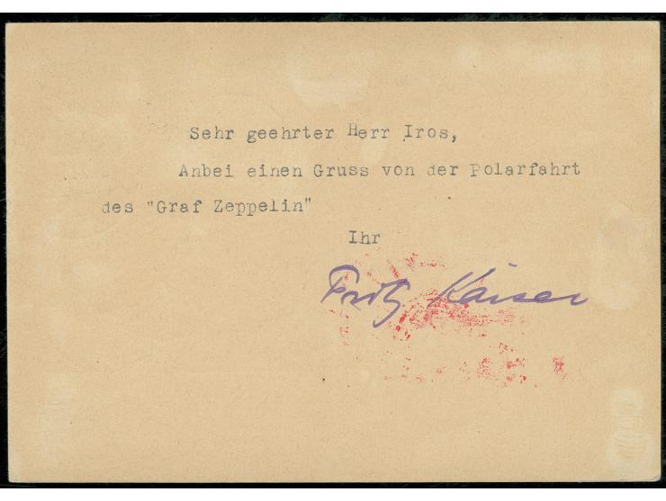 Polarfahrt, Auflieferung Friedrichshafen: Karte mit Polarfahrt 1 M. bis Leningrad, alle Stempel vorderseitig, Pracht