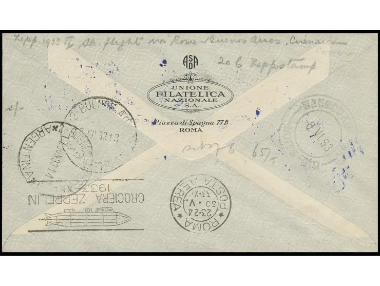Cyrenaika-Post mit Sonderstempel "TRIPOLI": R-Brief mit Zeppelin 20 L. und blauem Bestätigungsstempel, anschließend befördert