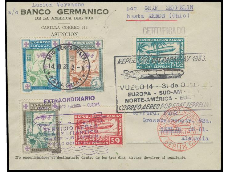 Paraguay-Post: R-Brief nach Berlin, äußerst dekorative Frankatur, Kabinett