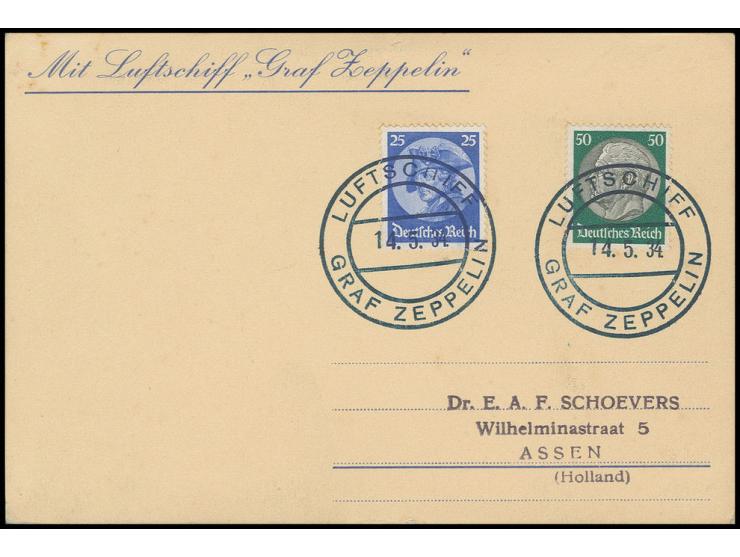 1934, Werkstättenfahrt (Probefahrt) vom 14.5.34, Bordpost-Karte mit 25 Pfg. Fridericus und 50 Pfg. Hindenburg nach Holland