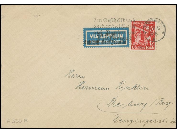 16. Südamerikafahrt, Pendelfahrten, Brief Besatzungspost vom Luftschiff mit Aufgabestempel "STUTTGART 25.11.35", daneben über