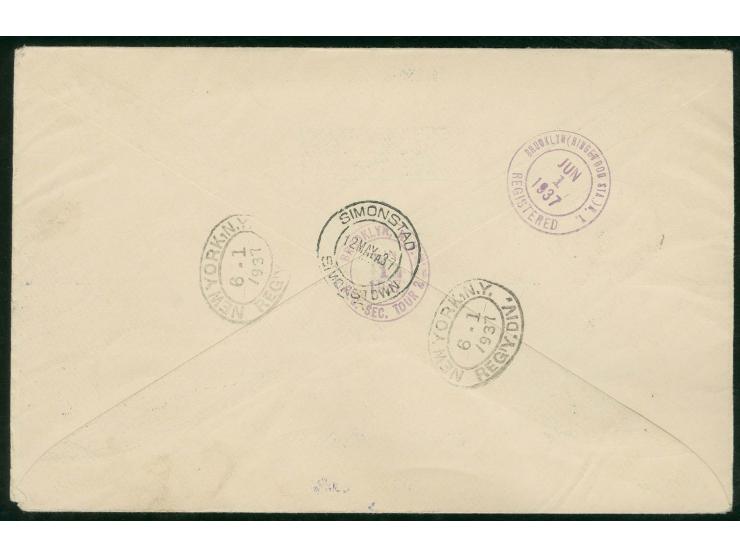 1937, 1. Nordamerikafahrt (Unglücksfahrt) für die 2. Nordamerikafahrt vorgesehene Post: R-Brief aus Südafrika mit Mi.-Nr. 109