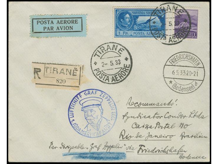 ALBANIEN: 1933, 1. Südamerikafahrt, R-Brief nach Rio, Pracht