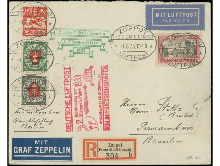 DANZIG: 1933, 2. Südamerikafahrt, R-Brief Anschlußflug Berlin nach Pernambuco, Kabinett