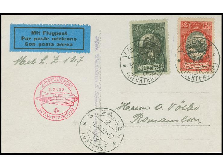 LIECHTENSTEIN: 1929, Schweizfahrt, Fotokarte Abwurf St. Gallen mit vorderseitigem Ankunftsstempel, sehr seltene Karte in herv