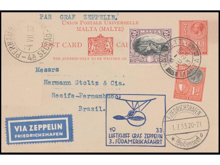 MALTA: 1933, 3. Südamerikafahrt, Karte, Kabinett