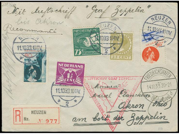 1933, Chicagofahrt, R-Brief bis Akron mit Ankunftsstempel, sehr selten, nur 20 Stück auf dieser Etappe befördert, Pracht