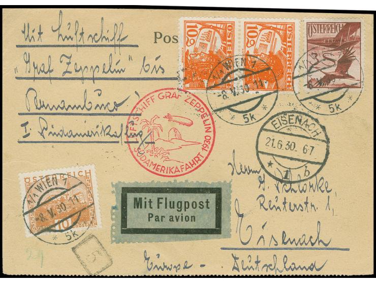 ÖSTERREICH: 1930, Südamerikafahrt, Karte bis Pernambuco, adressiert nach Eisenach, Kabinett