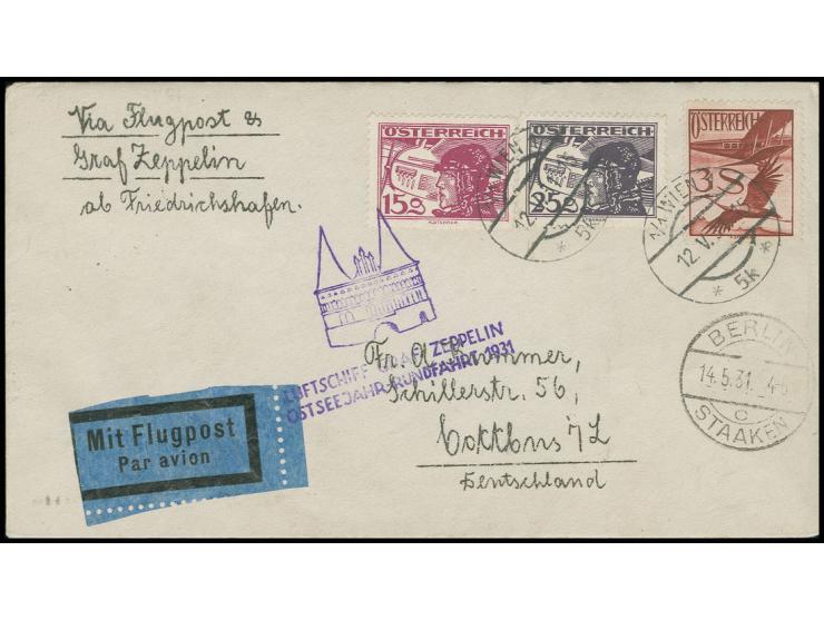 1931, Ostseejahr-Rundfahrt, Brief Abwurf Kopenhagen mit Ankunftsstempel, Kabinett, äußerst selten angeboten