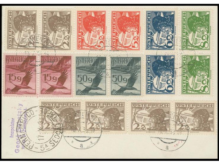 1933, Chicagofahrt, R-Karte Anschlußflug Berlin bis Recife, vorder- und rückseitig frankiert mit 23 Flugmarken, äußerst dekor