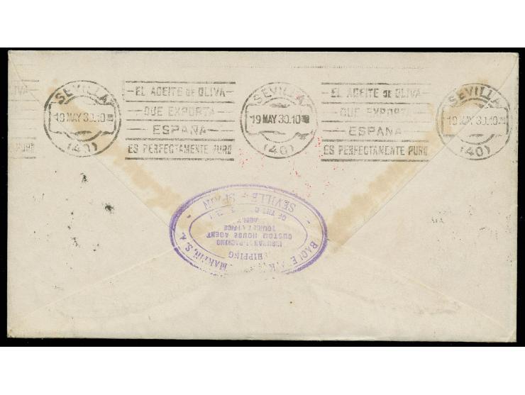 1930, Südamerikafahrt, Brief mit u.a. Madonna 10 Fr. bis Sevilla, Pracht