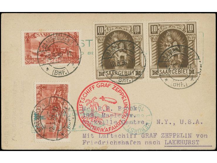 Karte bis Lakehurst mit u.a. waagerechtem Paar Madonna 10 Fr., alle Stempel vorderseitig, Pracht