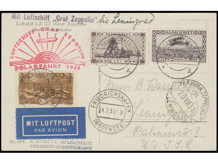 Fotokarte bis Leningrad, alle Stempel vorderseitig, Kabinett