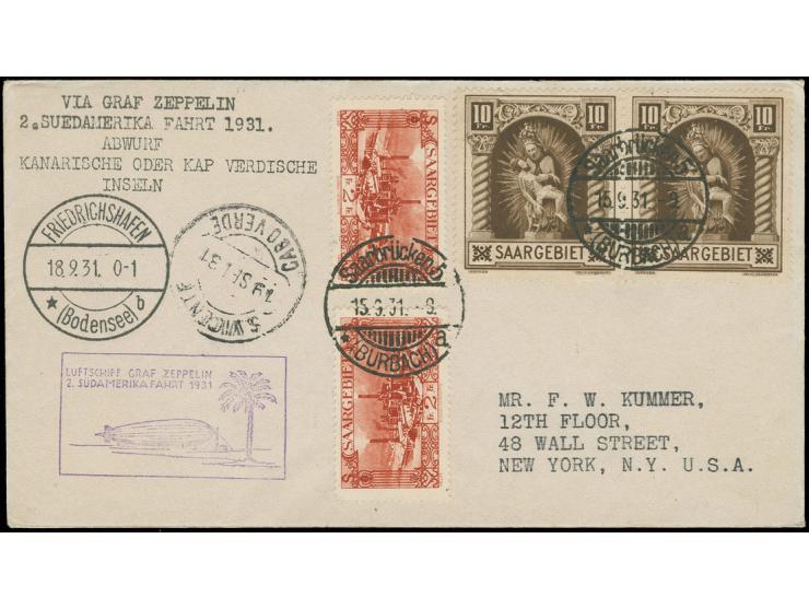 2. Südamerikafahrt, Brief Abwurf S. Vicente mit u.a. Mi.-Nr. 103 im Paar, adressiert nach USA, Pracht