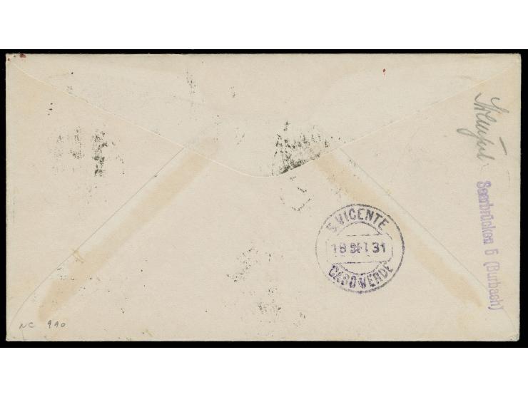 2. Südamerikafahrt, Brief Abwurf S. Vicente mit u.a. Mi.-Nr. 103 im Paar, adressiert nach USA, Pracht