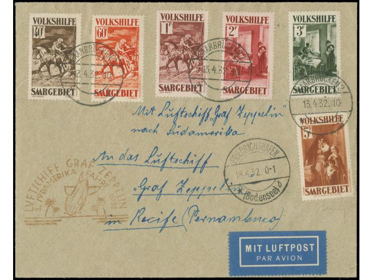 3. Südamerikafahrt, Brief mit guter Volkshilfe-Frankatur Mi.-Nr. 151-53 und 155-57 nach Recife, Kabinett