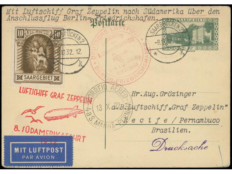 8. Südamerikafahrt, Karte Anschlußflug Berlin mit u.a. Madonna 10 Fr. nach Pernambuco, Pracht