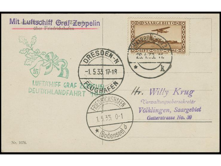 1933, Deutschlandfahrt, Fotokarte mit Einzelfrankatur Flugpost 5 Fr., alle Stempel vorderseitig, Kabinett