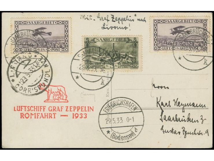 Italienfahrt, Karte Abwurf Livorno mit Ankunftsstempel, alle Stempel vorderseitig, teils geringfügig zahnstockig