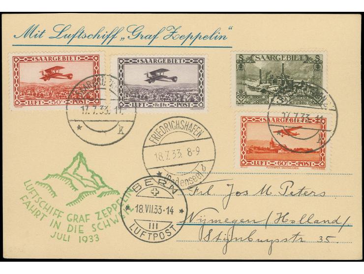 Schweizfahrt, Karte Abwurf Bern, alle Stempel vorderseitig, Kabinett