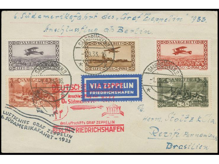 6. Südamerikafahrt, Brief Anschlußflug Berlin mit u.a. Flugpost 5 Fr. nach Pernambuco, Pracht